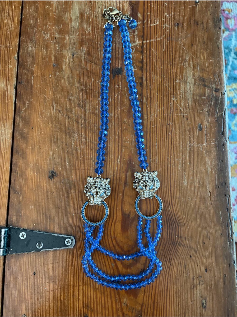 Blue Crystal Beaded Necklace with Gold-Tone Accents